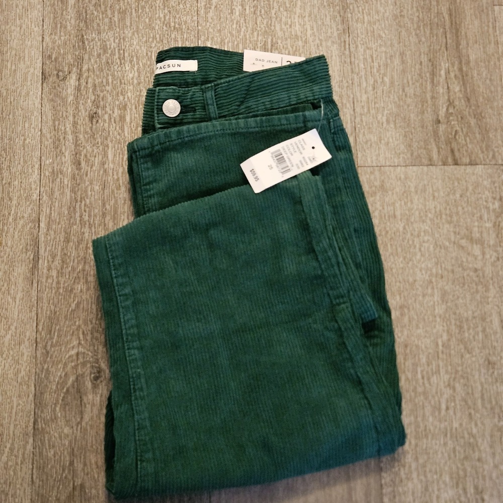 Pacsun Women's Dad Jean Corduroy Pants GREEN Size 25 NWT Straight Leg High Rise